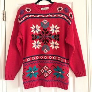 🌼 Karen Scott Vintage Festive Red Sweater with Snowflake Design